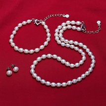 Fine Pearl Jewelry Sets For Women Natural Pearl Necklace Bracelet Earrings  6-7P - £42.80 GBP