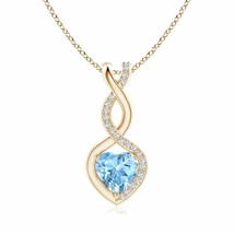 ANGARA Natural Aquamarine Pendant Necklace with Diamonds in 14K Yellow Gold - £630.19 GBP