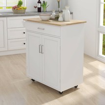Kitchen Island Trolley Rolling Cart with Towel Rack, White MDF - $155.45