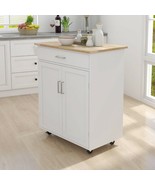 Kitchen Island Trolley Rolling Cart with Towel Rack, White MDF - £121.96 GBP