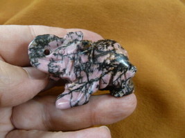 (Y-ELE-747) pink black ELEPHANT gemstone carving figurine love elephants... - $17.53