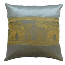 grey Cushion Pillow Case motif Elephant 40x40cm/15.5x15.5in Thai Silk Bed Sofa  - £7.23 GBP