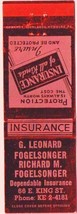 Matchbook Cover Leonard &amp; Richard Fogelsonger Dependable Insurance - £0.77 GBP