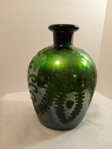 Green Stoneware Vase Decor with Palm Leaves and Flower Accents - $14.85