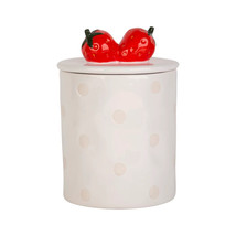 36 Oz Wax Resist Dot Canister With Figural Strawberry Finial - $37.47