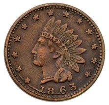 1863 Guerra Civil Cabeza de Indio &amp; Cruzado Cañones Token F79/351 XF Estado - €45,18 EUR