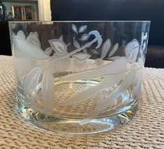 Frosted Etched Fruit Vegetable Themed Art Glass Bowl Serving Dish 6&quot; x 9&quot; - $38.53