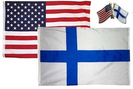 AES Wholesale Combo USA &amp; Finland Country 2x3 2&#39;x3&#39; Flag &amp; Lapel Pin Fade Resist - £6.64 GBP