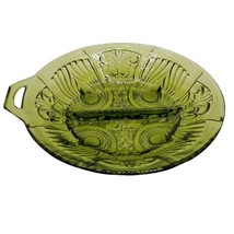 Vintage Indian Glass Divided Relish Dish Pickle Candy Avocado Green w Handle - £10.08 GBP