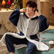 Men&#39;s Flannel Warm Pajamas Coral Fleece Nightgown Thicken Sleepwear Autumn Winte - £60.57 GBP
