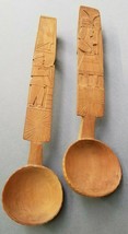 Peru Primitive Carved Wood Spoon Ladle x 2 Salad Servers Souvenir  - £22.73 GBP
