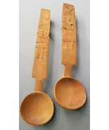 Peru Primitive Carved Wood Spoon Ladle x 2 Salad Servers Souvenir  - £22.37 GBP