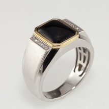 Effy Sterling Silver and 14k Yellow Gold Onyx Diamond Ring Size 10 - $297.00