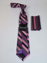 Men's Stacy Adams Tie and Hankie Set Woven Silky #Stacy42 Pink Stripe image 2