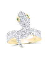 1 Cttw Baguette Diamond &amp; Natural Emerald Snake Womens Ring 14k Yellow Gold - $1,435.50