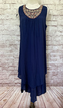 LUXOLOGY Womens Navy Sleeveless Boho Embroidered Shift Hi Low Midi Dress... - $20.00
