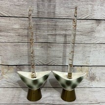 Vintage MCM Abstract Candle Holders Ceramic &amp; Metal Mid Century Modern - £59.01 GBP