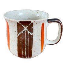 Vintage 1970s Stonware Mug Orange and Brown Pattern - $29.69