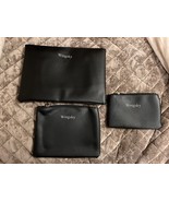 3 Pk Makeup Bags Vegan Faux Leather Black W Silver Logos &amp; Gold Tone Zip... - £15.90 GBP