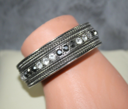 Unbranded Cuff Bracelet Silver Tone Black And Clear Rhinestones - $8.59