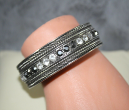 Unbranded Cuff Bracelet Silver Tone Black And Clear Rhinestones - £6.73 GBP