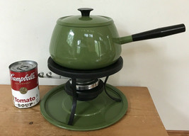 Vintage Japanese Mid Century Avocado Green Fondue Pot w Stand Burner Holder - $59.99