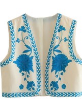 Vintage Floral Embroidery Printed Cardigan Vest Women&#39;s Elegant Sleeveless Cropp - £22.03 GBP
