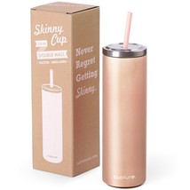 Cupture Skinny Cup 16 oz Double Wall Insulated Stainless Steel Rose Gold Tumbler - £20.90 GBP