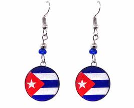 Cuban Flag Graphic Round Metal Dangle Earrings - Womens Fashion Handmade Jewelry - $17.81