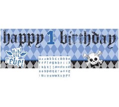 First Rebel Blue Boy Argyle Skull 1st Birthday Decoration 60” Giant Part... - £6.32 GBP