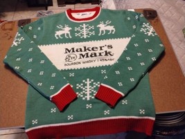 Makers Mark Bourbon Whisky Ugly Christmas Sweater Reindeer Knit XL RARE GREEN  - £65.31 GBP