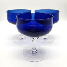 Vintage Sasaki Coronation Colbalt Blue Set of 3 Champagne Tall Sherbet G... - $39.59