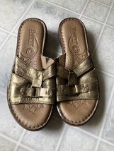 Born Womens Size 8 Gold Foil Metallic 2 Strap Slip On Sandals Slides - $33.33