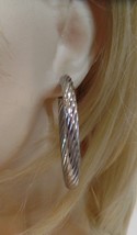 QVC  Stainless Steel Silver Color Rope Wire Hoop Earrings Stamped &quot;9SQ&quot; 2&quot; Hoop - £19.83 GBP