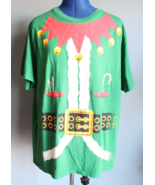 Holiday Time Men&#39;s Green/Red Christmas Elf Short Sleeve T-Shirt ~XL~ - £5.77 GBP