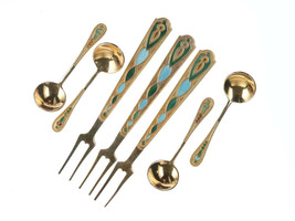 Russian Gilt 875 Silver enamel salt spoons/cocktail forks - £153.17 GBP