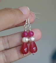 Natural Stone Water Drop Red Chalcedony Jades Beads earring - £11.21 GBP