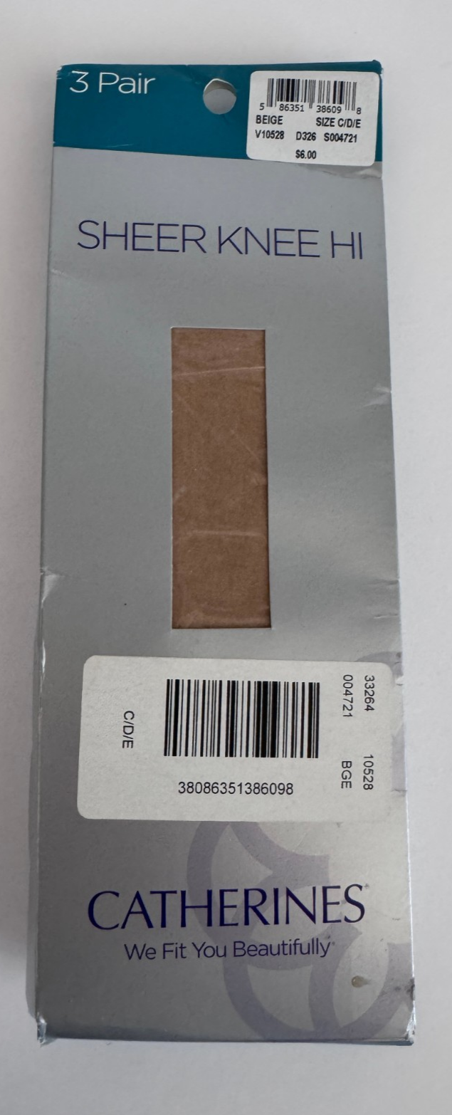 NOS Catherines Sheer Knee High Stockings Pack Of 3 Size C/D/E Beige Plus... - $14.84