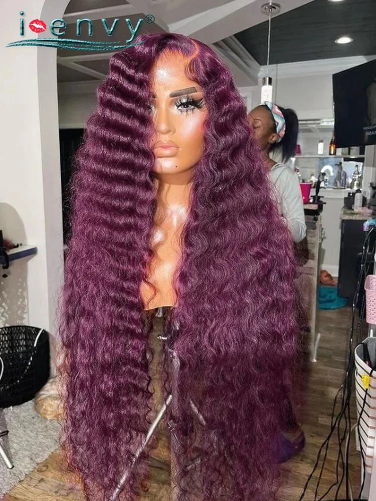 Loose Deep Wave 99J Burgundy 13x4 Lace Frontal Wigs Curly Human Hair Color - £93.31 GBP+