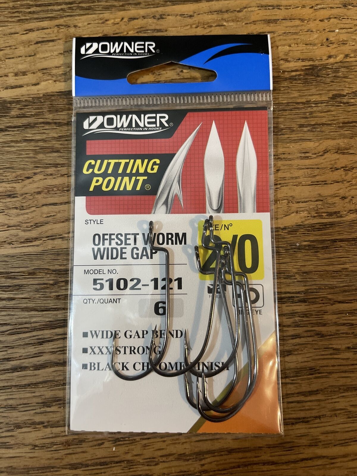 Owner cutting point offset worm wide gap hook size 2/0 - $7.80