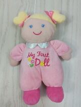 Baby Starters Plush Pink My First Doll Blonde pigtails bows Rattle flowers - $6.92