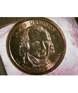 2007-P-James Madison Gold Toned One Dollar Coin with Errors. AU. 8.00gr. - $13.86 CAD
