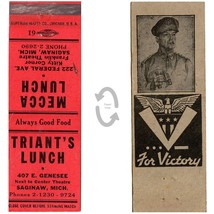 Vtg Matchbook Cover Mecca/Triant&#39;s Lunch restaurantWW2 Saginaw MI 1940s Victory - £10.27 GBP