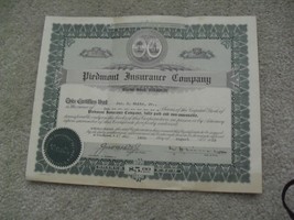 Vintage 1929 Stock Certificate Piedmont Insurance Company 10 Shares - £17.86 GBP