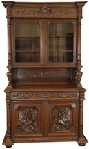 Buffet Hunting Renaissance Antique French 1880 Oak Wood Carved Birds Glass Doors - £3,166.44 GBP