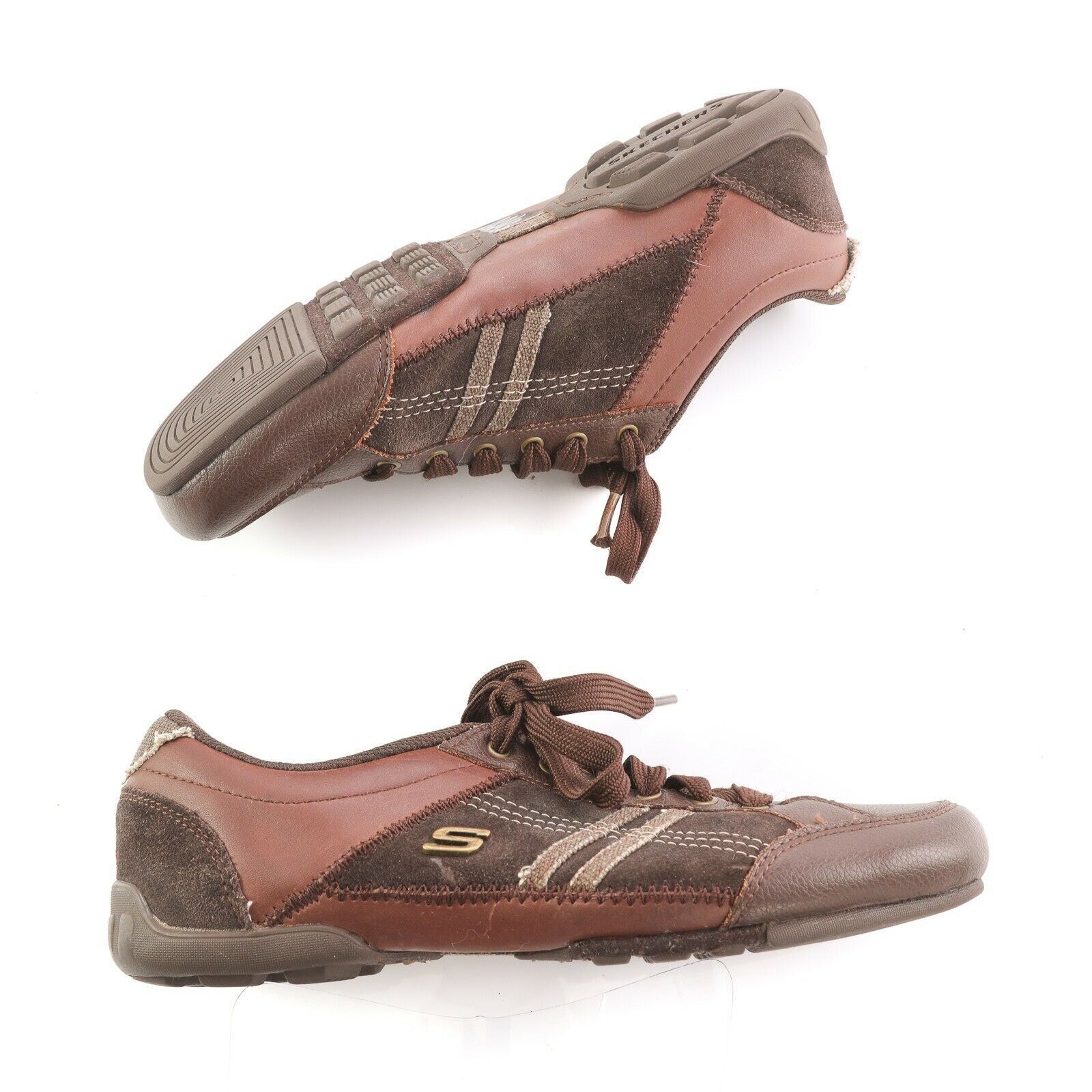 Skechers Brown Leather Suede Fashion Sneakers Comfort Shoes Womens 8 SN 46955 - $29.52