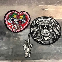 Lot 3 Black Indian War Child Biker Goth Tattoo Patch sugar skull middle finger - £13.53 GBP