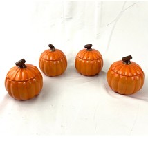 Set of 4 Pumpkin Bowls with Lids Ceramic NEW Casserole Dish Lidded Halloween - £20.28 GBP