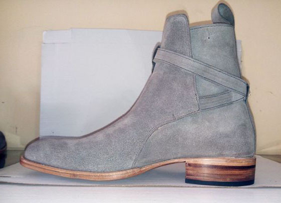Handmade Men's Gray Ankle Boot, Men's Suede Strap Jodhpurs High Fashion Boot