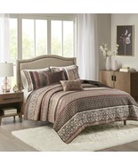 The Madison Park Quilt Set Luxurious Jacquard Stripes Design, Floral Red... - $1,804.44 MXN